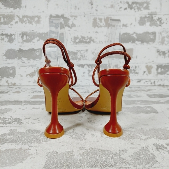 H Halston Picasso Lace-Up Vegan Leather Brown Strappy Dress Sandals K741 - Picture 4 of 11